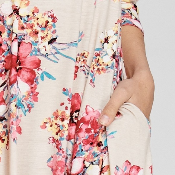 Floral Pocket Swing Midi Dress - Tan - Picture 7 of 7